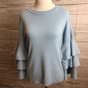 Catherine MaLandrino  Blue Tiered Ruffle Sweater